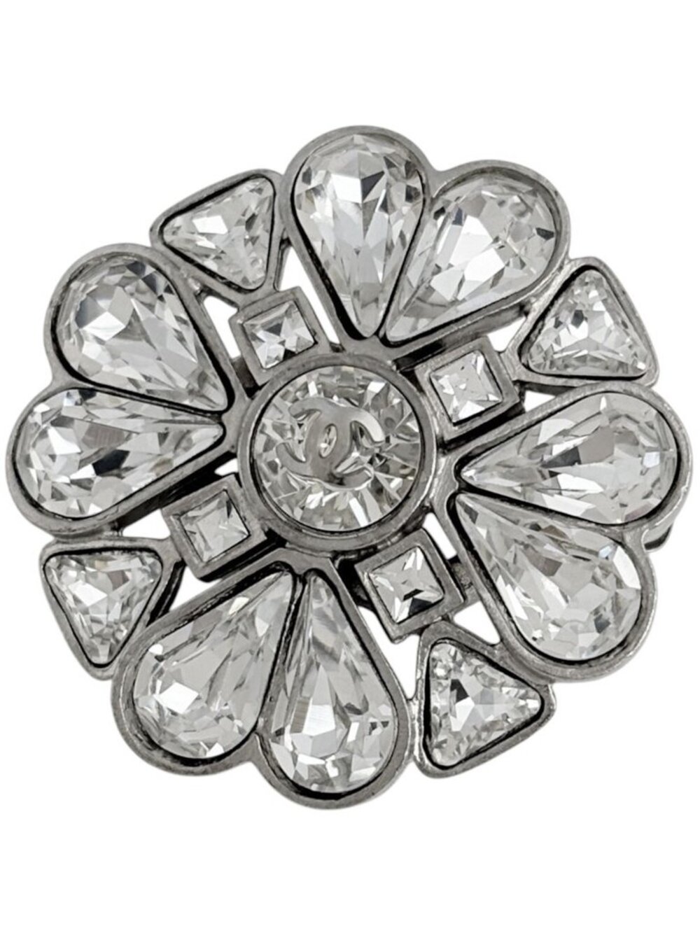 Chanel Brooch CC Logo Silver Plated Rhinestone